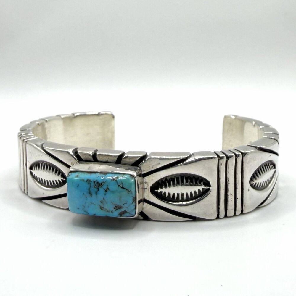 Thomas Jim Navajo 925 Sterling Silver Turquoise Cuff Bracelet 123.47g Heavy Rare